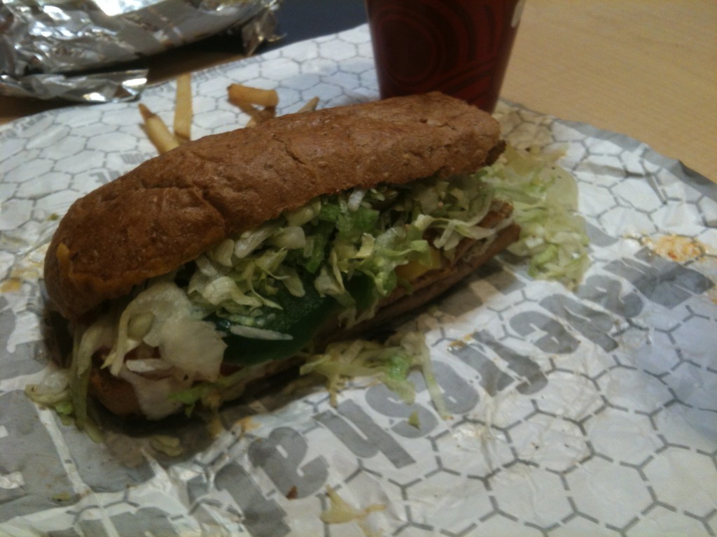 One half of the footlong sub.