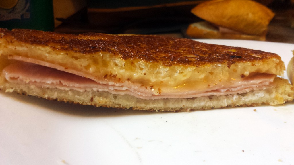 Ham and Gouda grilled cheese on rustic Italian bread from Breadsmith