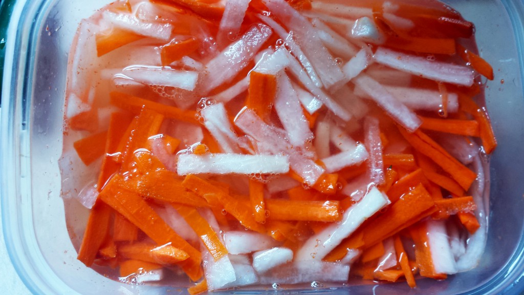 Pickling the carrots and daikon