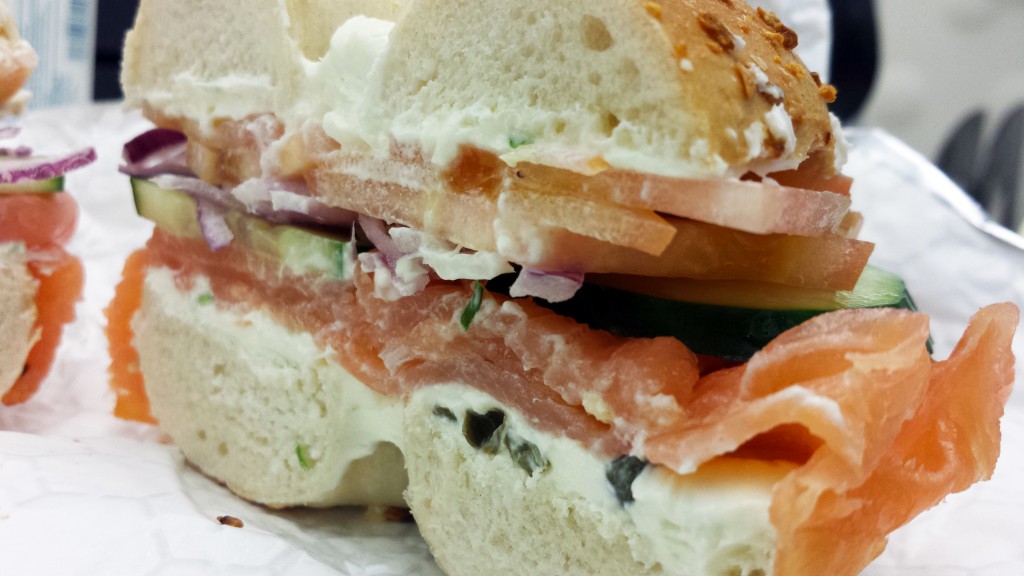 Onion bagel with lox