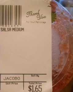 The cost for 10 oz. of homemade salsa. That'll do just fine, Jacobo's Grocery.