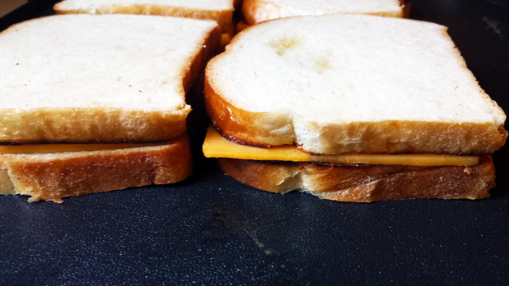 Cheddar Cheese sandwiches on the griddle