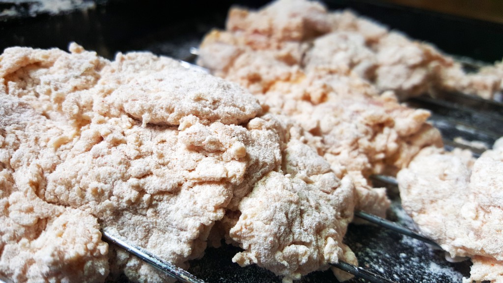 breaded chicken thighs before frying