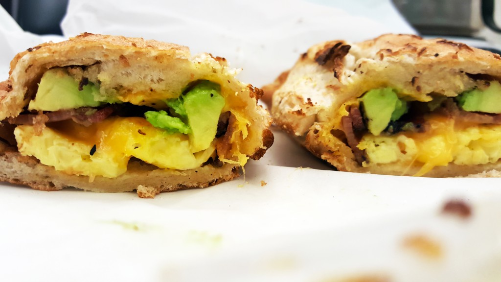 bacon egg and cheddar with avocado from Potbelly