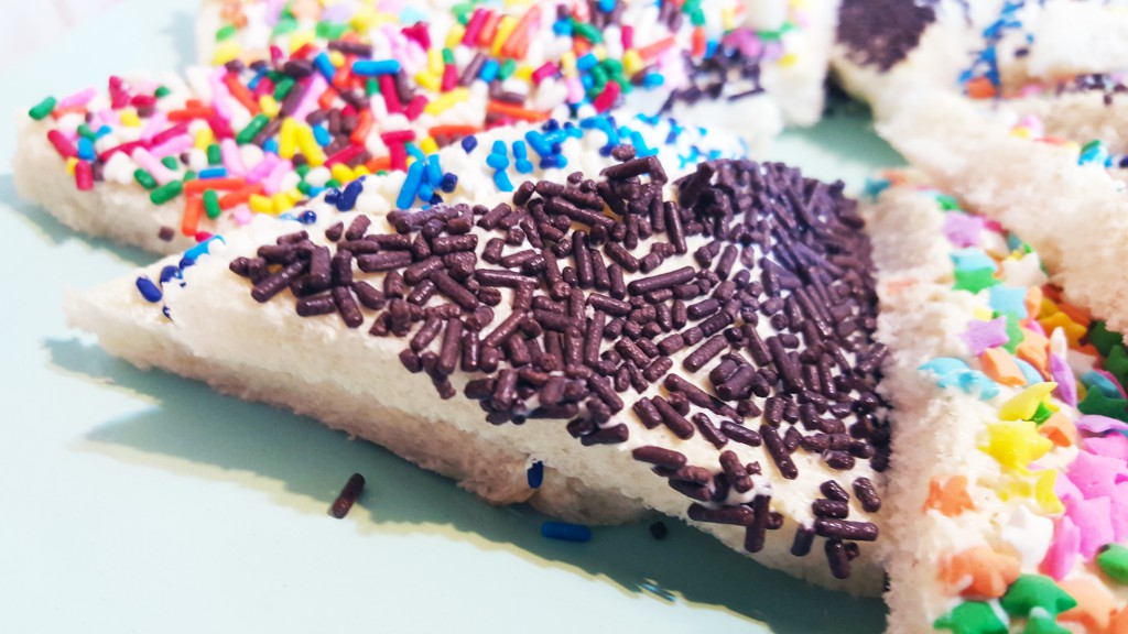 fairy bread with chocolate sprinkles
