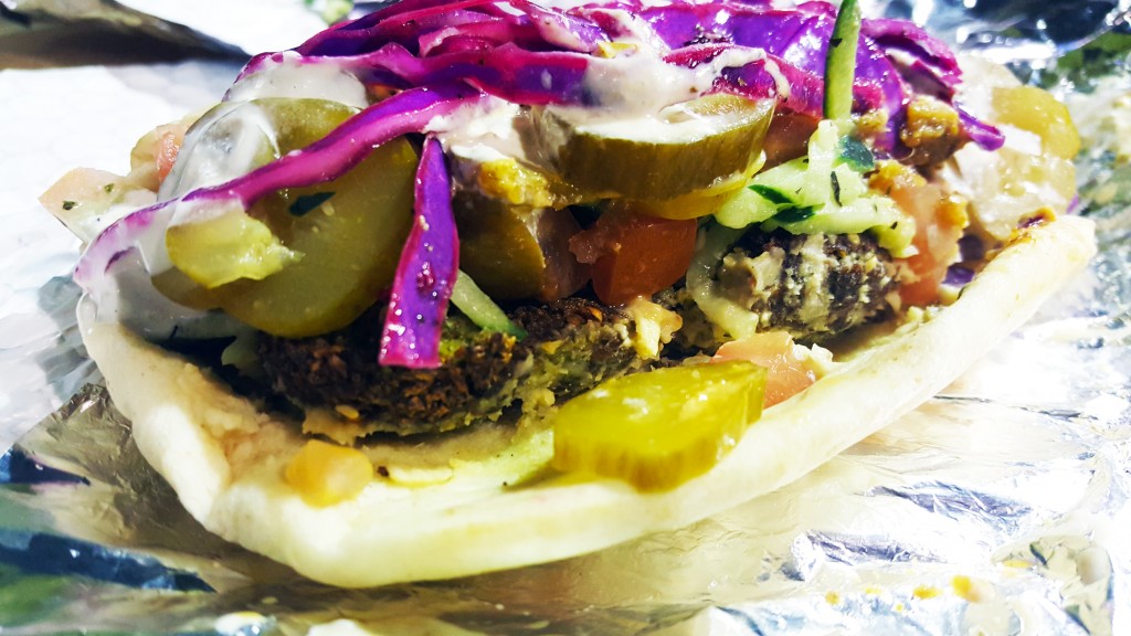 Benjyehuda spicy falafel sandwich
