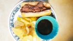 French dip au jus with pickle and chips