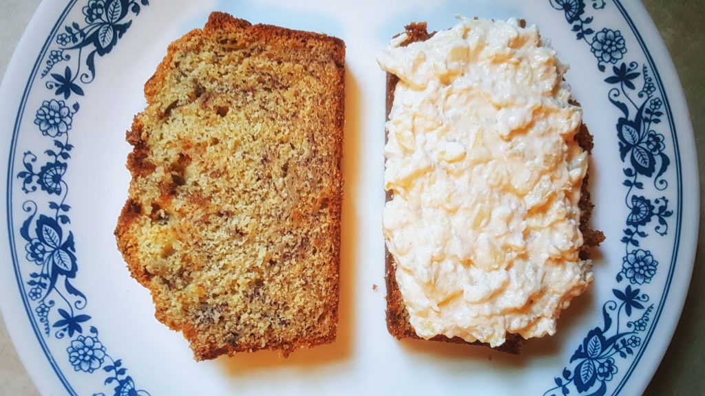 Banana bread with cream cheese and pineapple