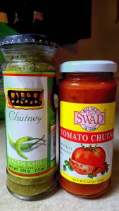 Green chili and tomato chutneys