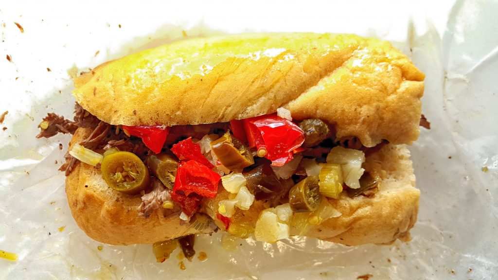 Italian beef, hot and juicy, from Johnnie's