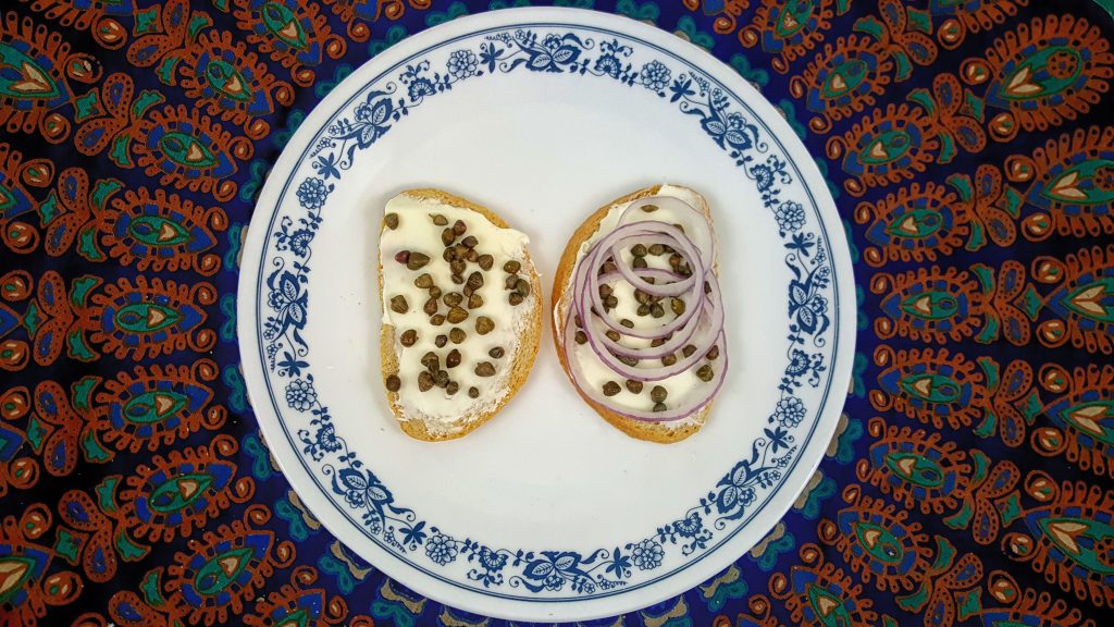 Capers, onions, and cream cheese