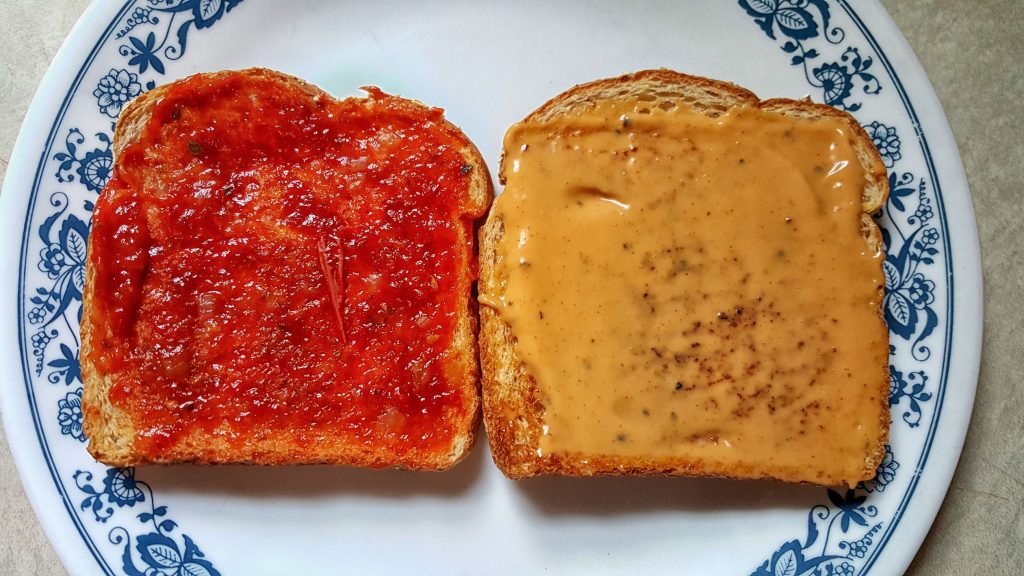 Toast with baconnaise and tomato jam