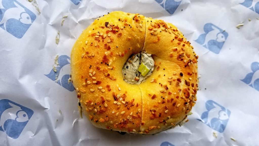 Everything bagel with caviar cream cheese from Russ & Daughters