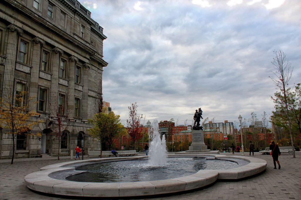 Fountain and monument in Old Montreal