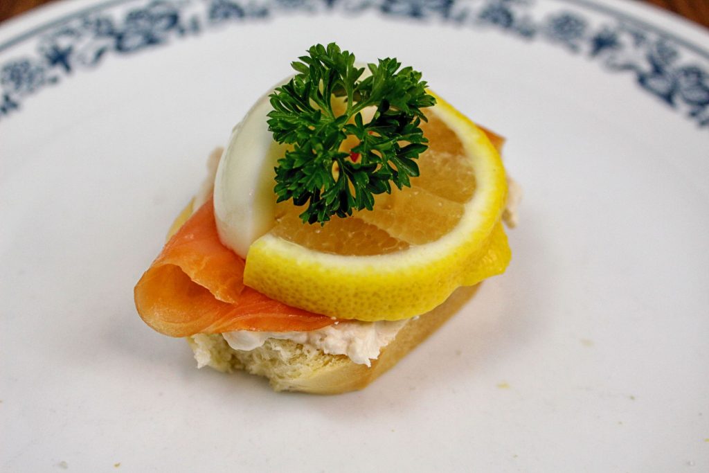 Smoked Salmon with Anchovy spread and egg