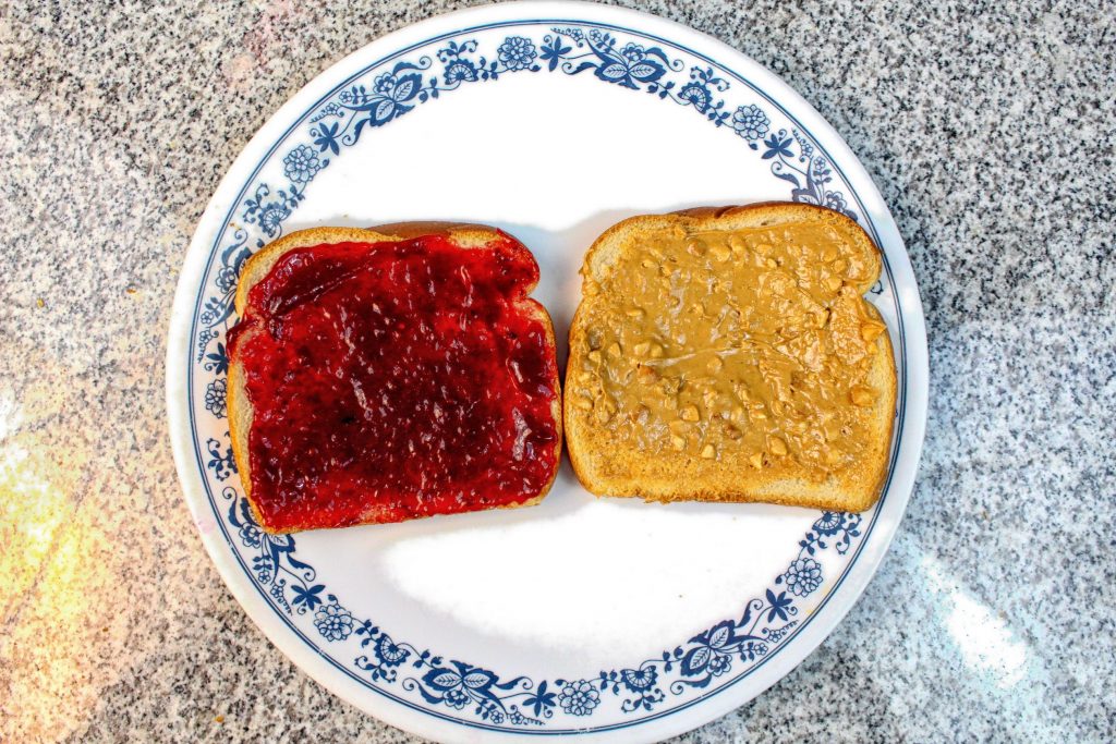 Crunchy peanut butter and raspberry jelly
