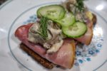 Ruisleipa with ham, mushroom salad, cucumbers, dill