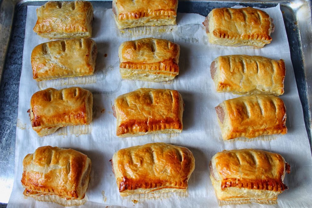 Sausage rolls, bangers in puff pastry