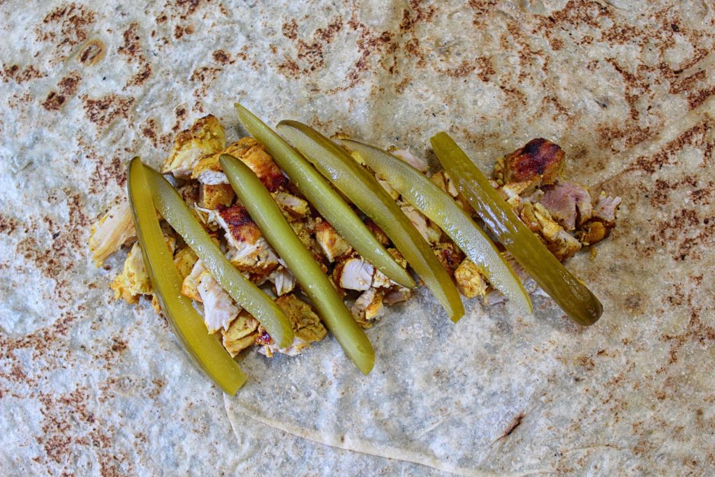 Chicken shawarma with pickles on shrak
